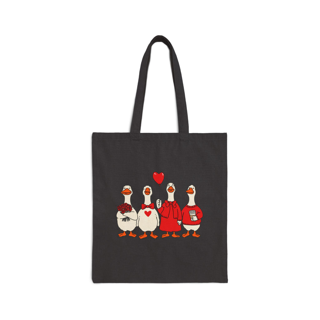 Valentine duck tote bag design close-up