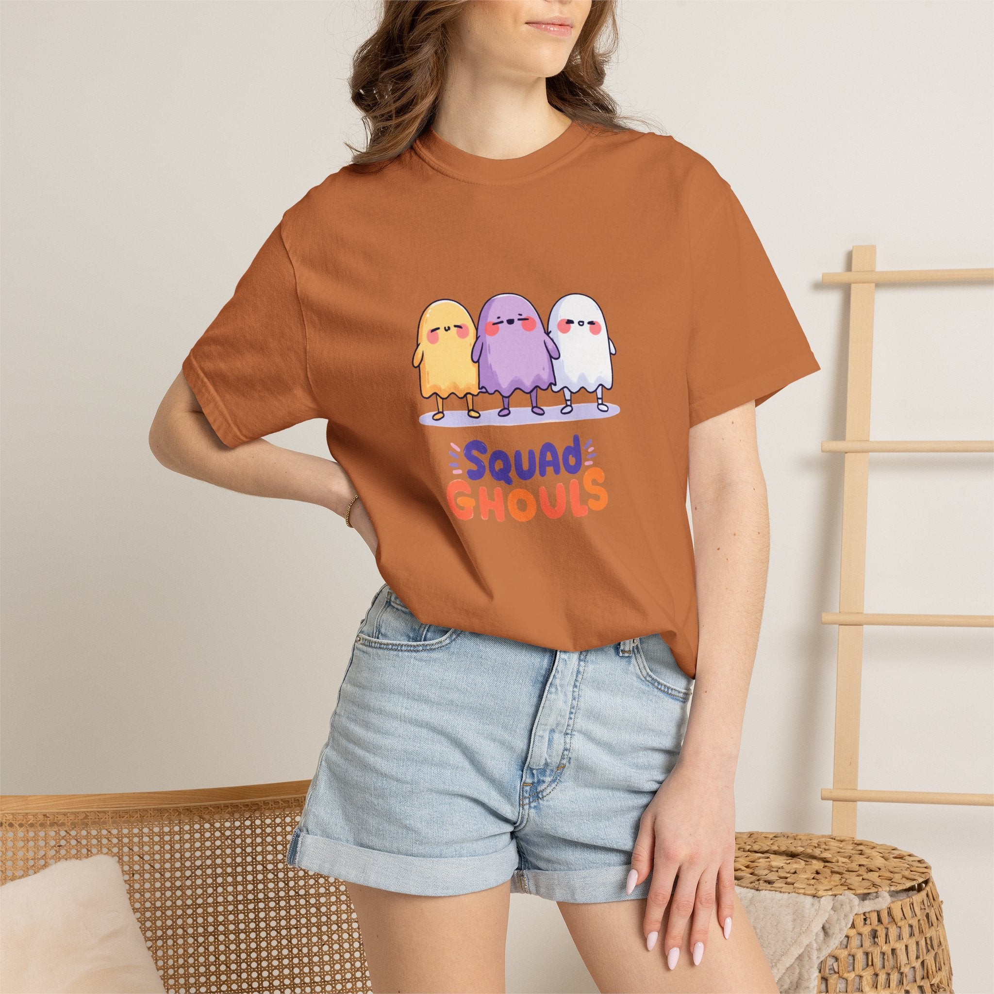 Squad Ghouls cute ghost graphic tee, oversized streetwear Halloween shirt
