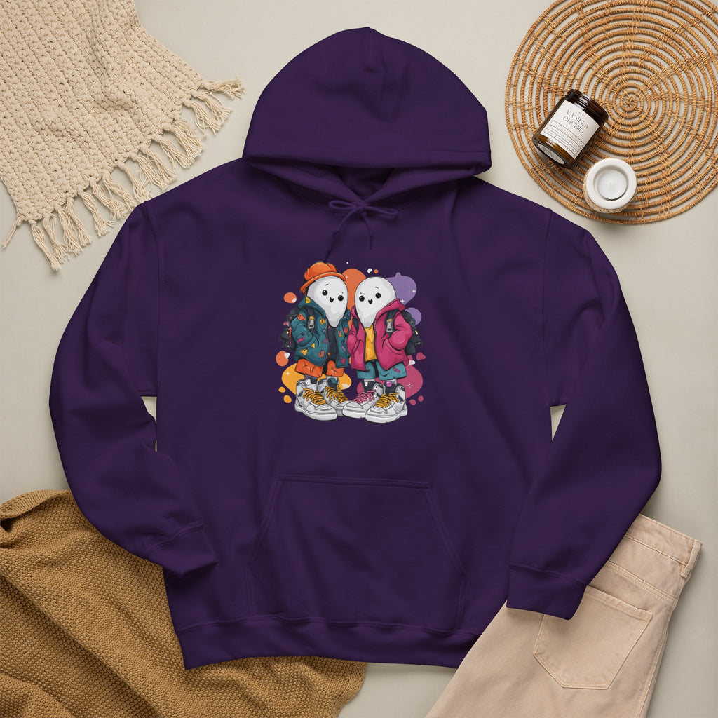 Streetwear Ghost Best Friends Hoodie – Cute Graphic Skater Ghosts Pullover, Matching BFF Sweatshirt, Halloween & Winter Holiday Gift, Unisex Hooded Sweatshirt