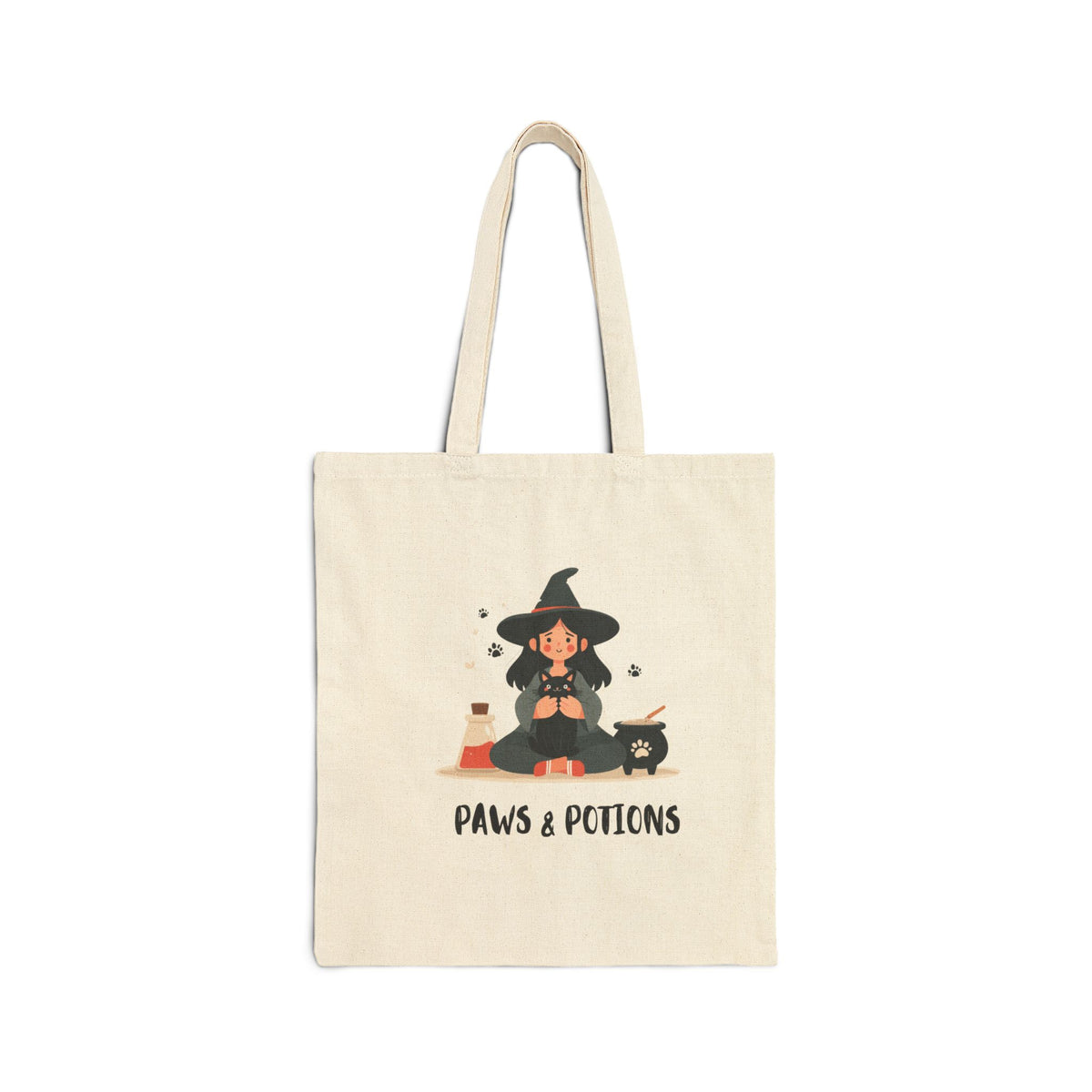 Witch design Halloween canvas tote bag, front view