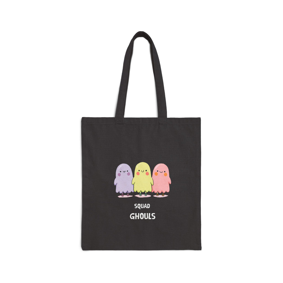 Cheerful ghost print canvas tote bag, front view