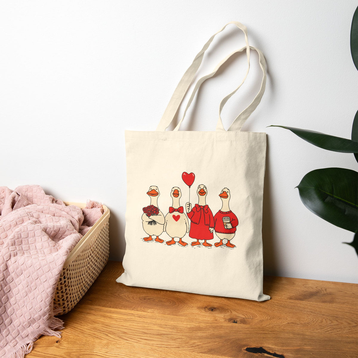 Valentine duck tote bag, black color