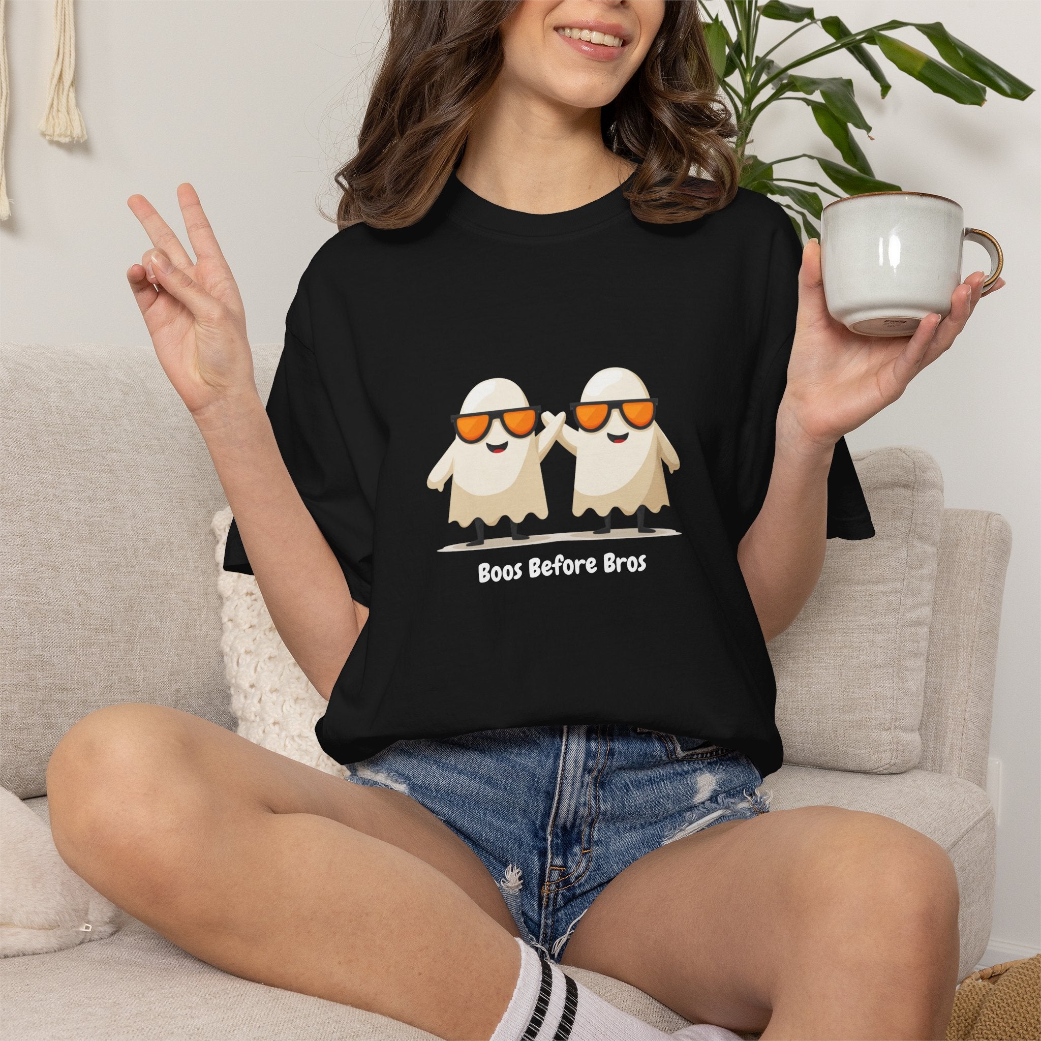 Boos Before Bros funny ghost Halloween streetwear graphic tee