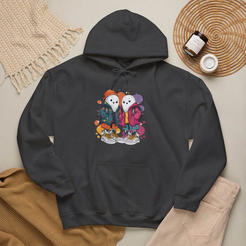 Streetwear Ghost Best Friends Hoodie – Cute Graphic Skater Ghosts Pullover, Matching BFF Sweatshirt, Halloween & Winter Holiday Gift, Unisex Hooded Sweatshirt