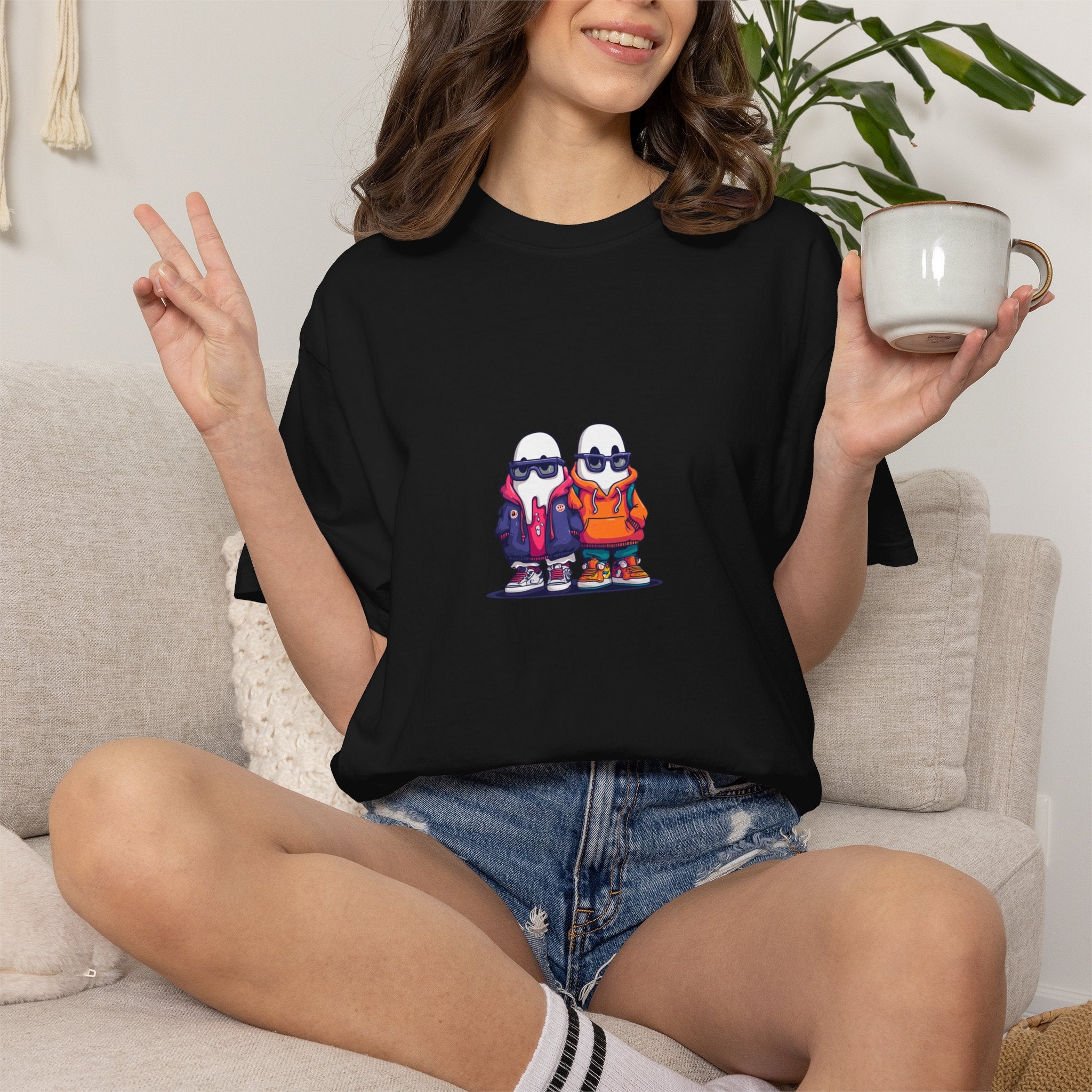 Duo Hood minimalist streetwear graphic tee, cool duo print