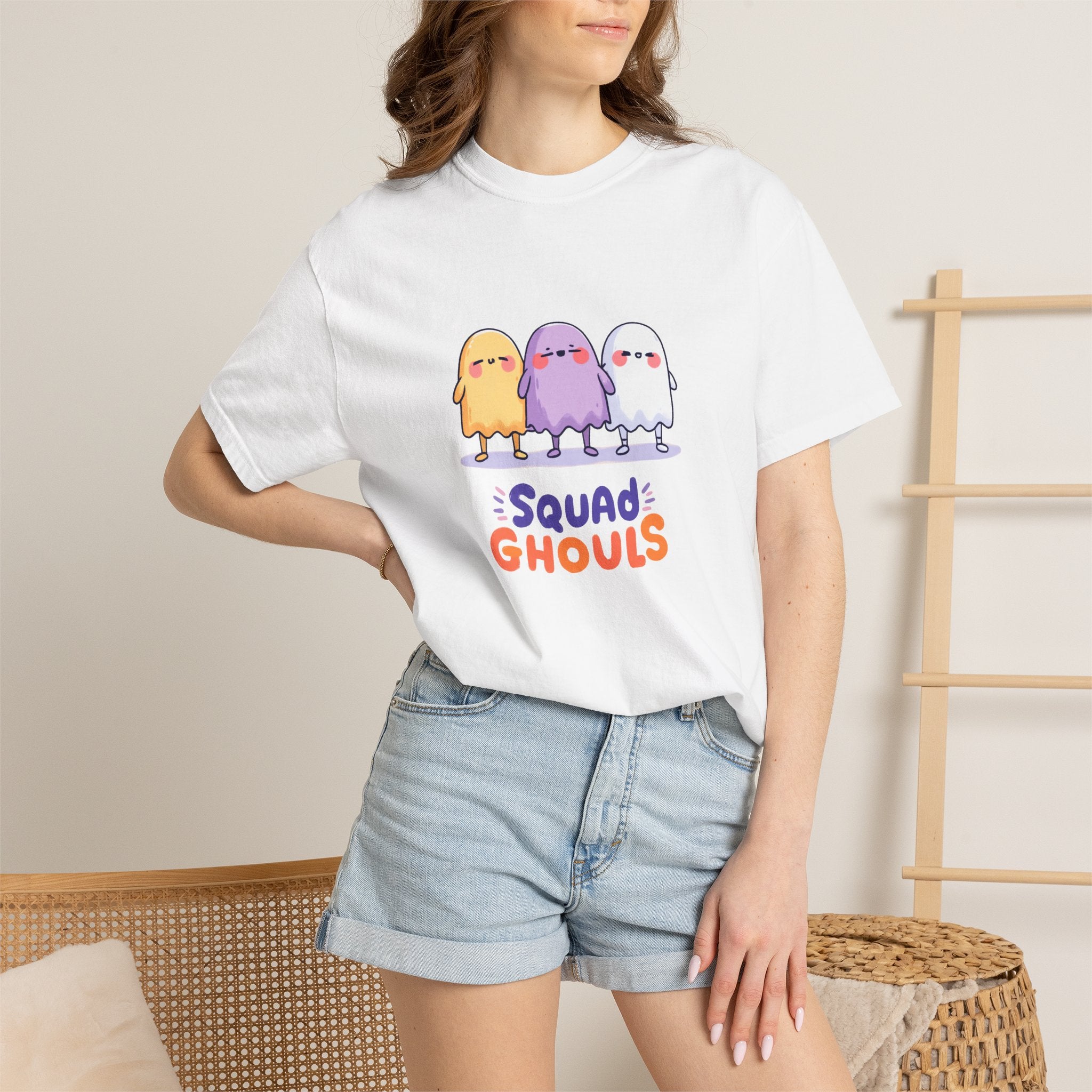 Squad Ghouls cute ghost graphic tee, oversized streetwear Halloween shirt