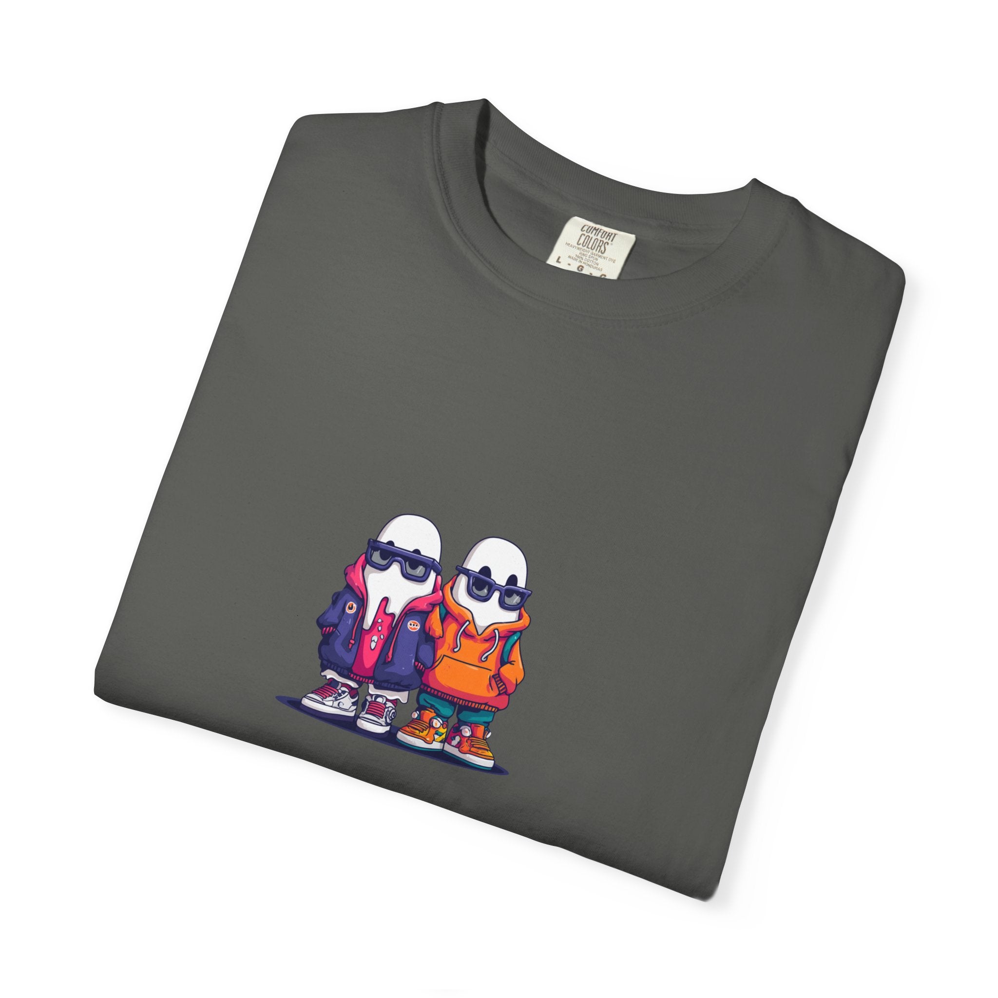 Duo Hood minimalist streetwear graphic tee, cool duo print