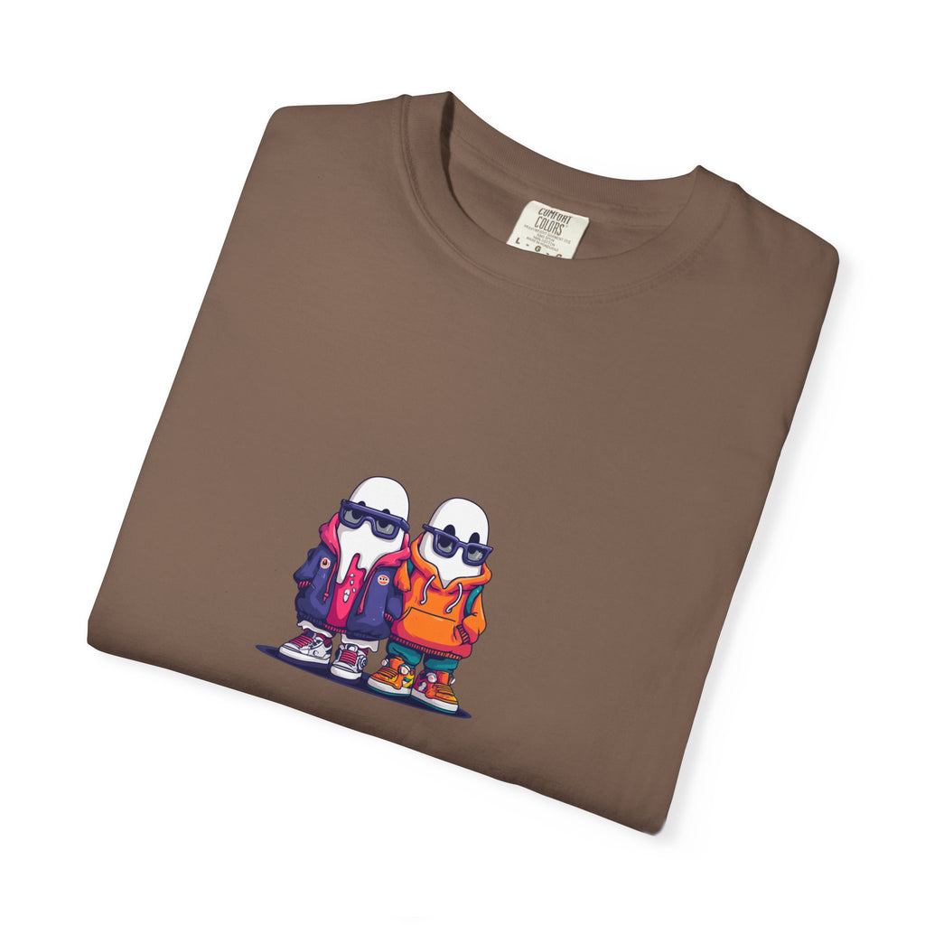 Duo Hood minimalist streetwear graphic tee, cool duo print