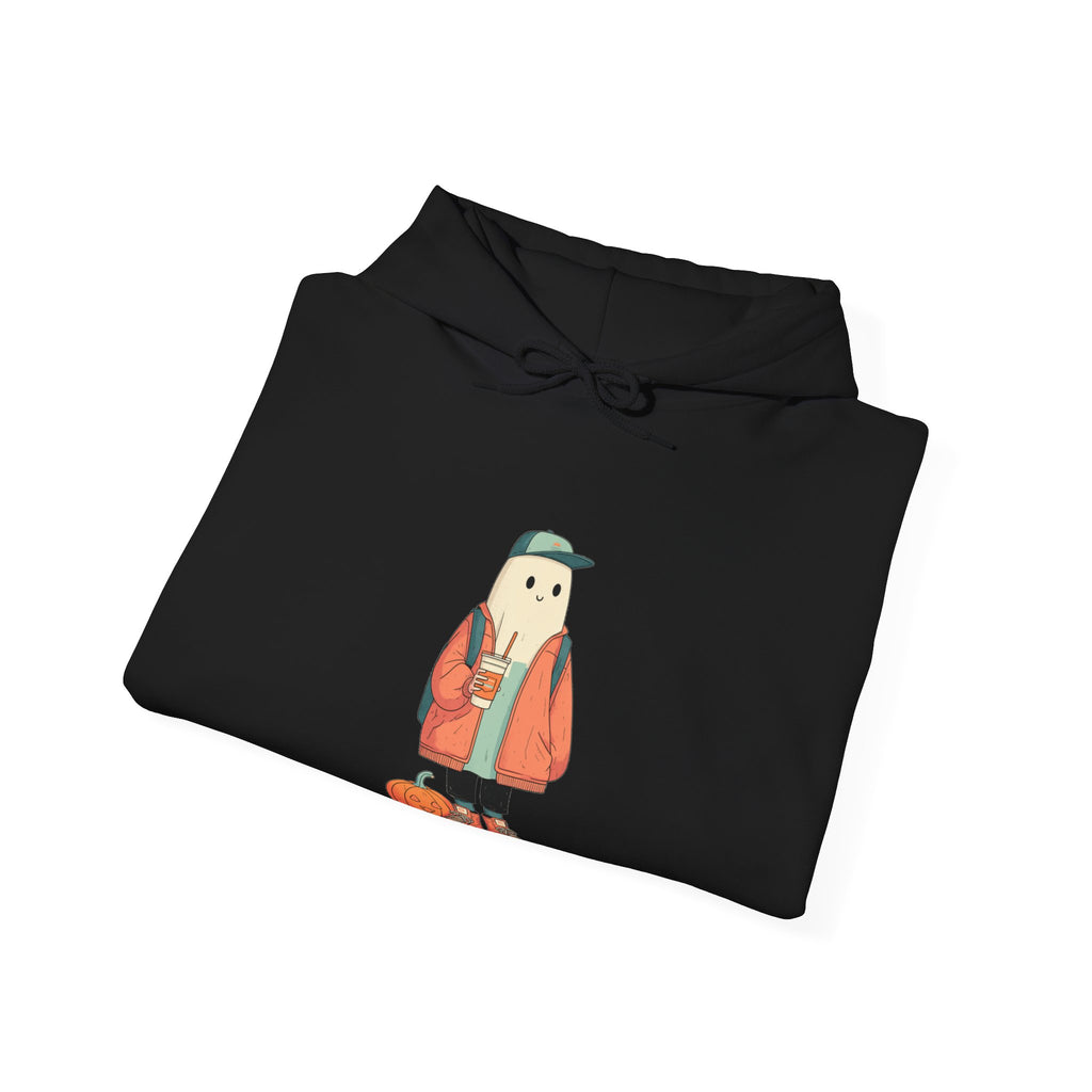 Streetwear Ghost Pumpkin Spice Hoodie – Cute Fall Graphic Sweatshirt, Halloween Coffee Run Pullover, Cozy Autumn Gift, Unisex Hooded Sweatshirt