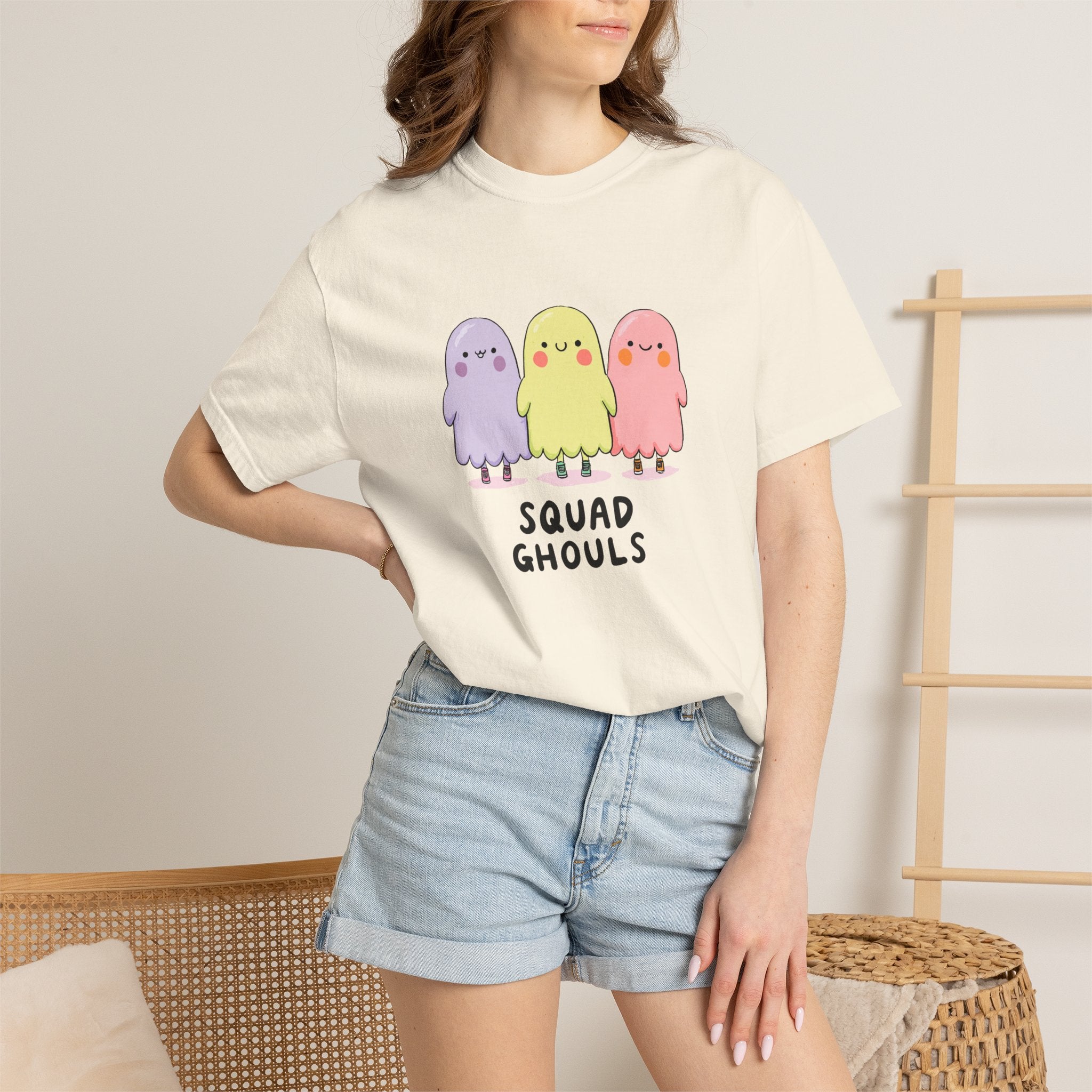 Squad Ghouls pastel ghost graphic tee, oversized streetwear Halloween shirt