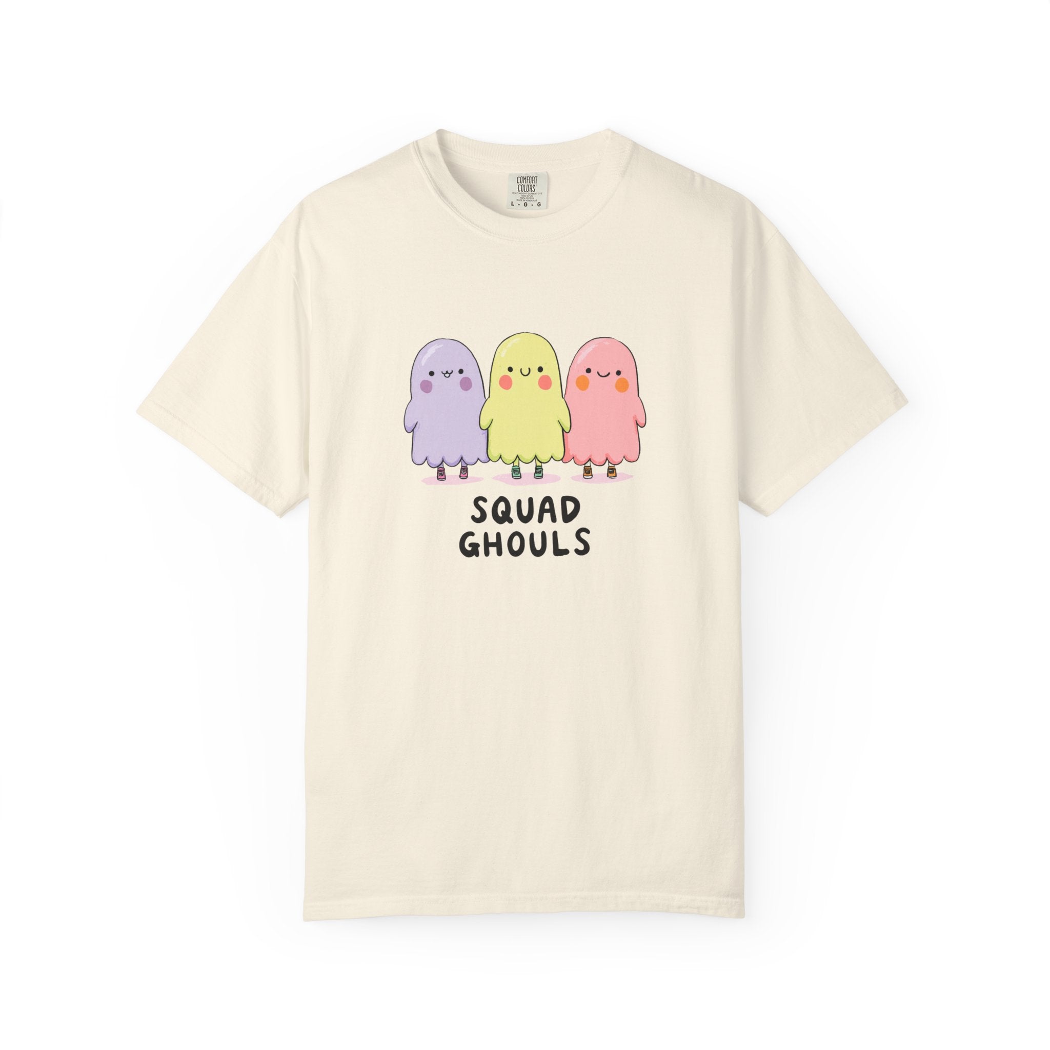 Squad Ghouls pastel ghost graphic tee, oversized streetwear Halloween shirt