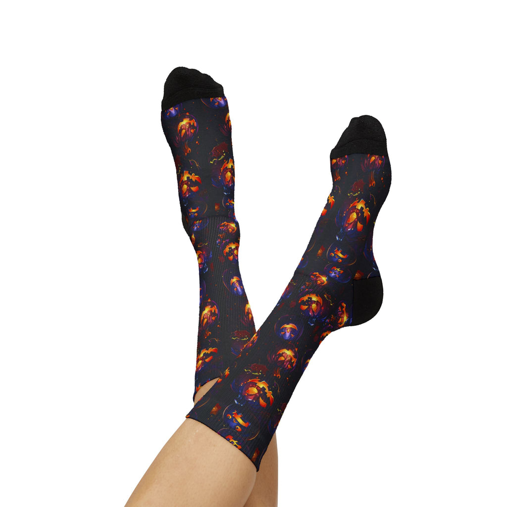 Pumpkin Party Halloween crew socks, vibrant pumpkin print