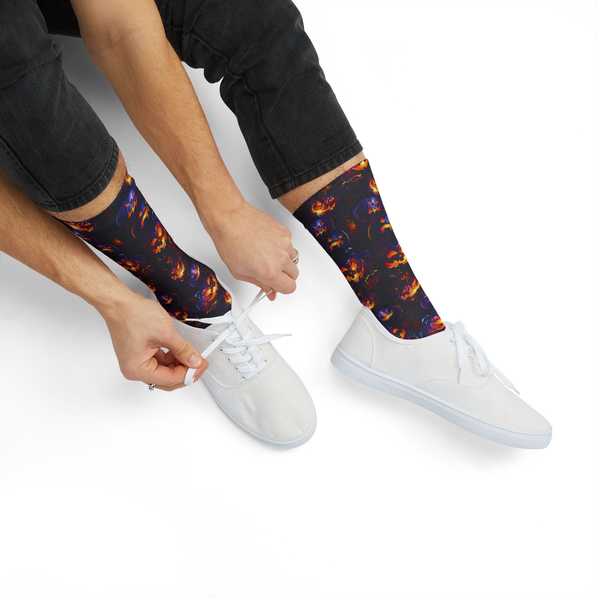 Pumpkin Party Halloween crew socks, vibrant pumpkin print