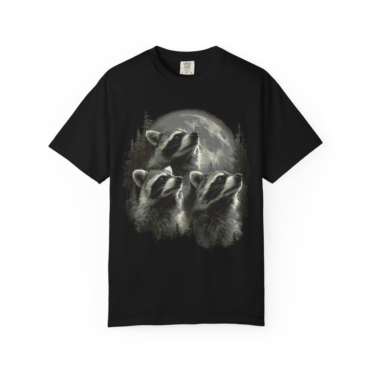 Trash panda raccoon graphic tee, folded flat