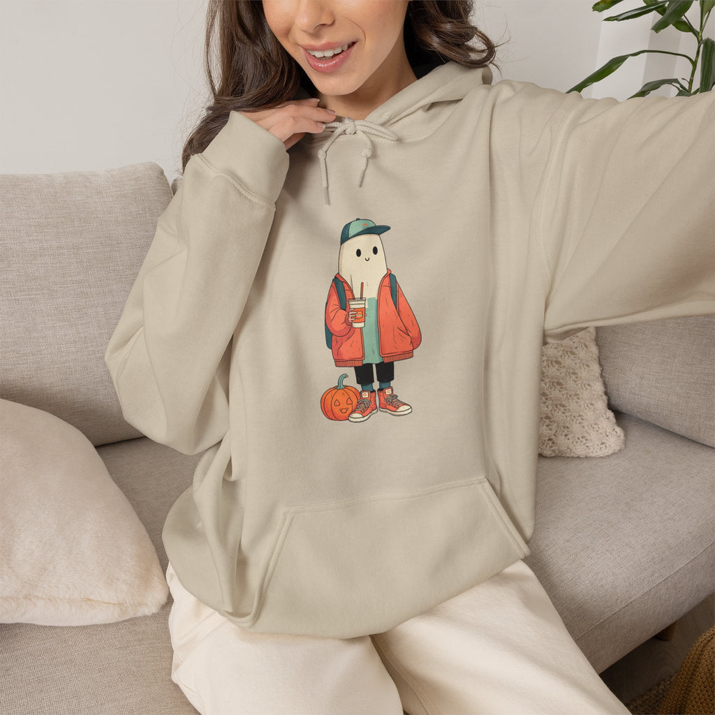 Streetwear Ghost Pumpkin Spice Hoodie – Cute Fall Graphic Sweatshirt, Halloween Coffee Run Pullover, Cozy Autumn Gift, Unisex Hooded Sweatshirt