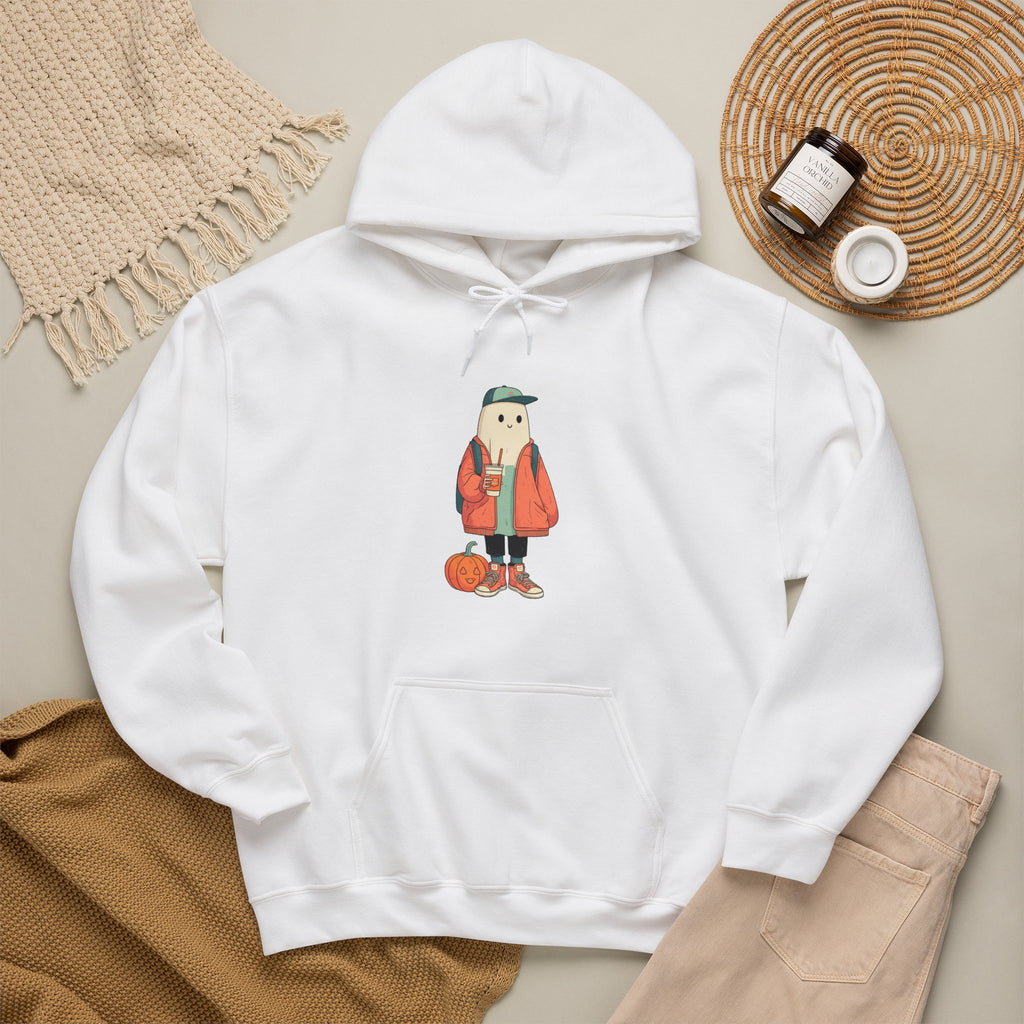 Streetwear Ghost Pumpkin Spice Hoodie – Cute Fall Graphic Sweatshirt, Halloween Coffee Run Pullover, Cozy Autumn Gift, Unisex Hooded Sweatshirt