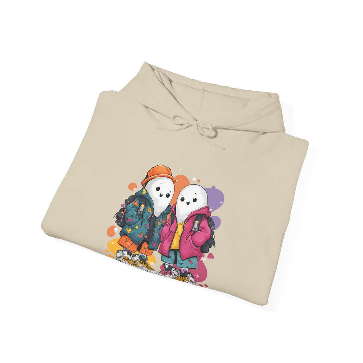 Streetwear Ghost Best Friends Hoodie – Cute Graphic Skater Ghosts Pullover, Matching BFF Sweatshirt, Halloween & Winter Holiday Gift, Unisex Hooded Sweatshirt