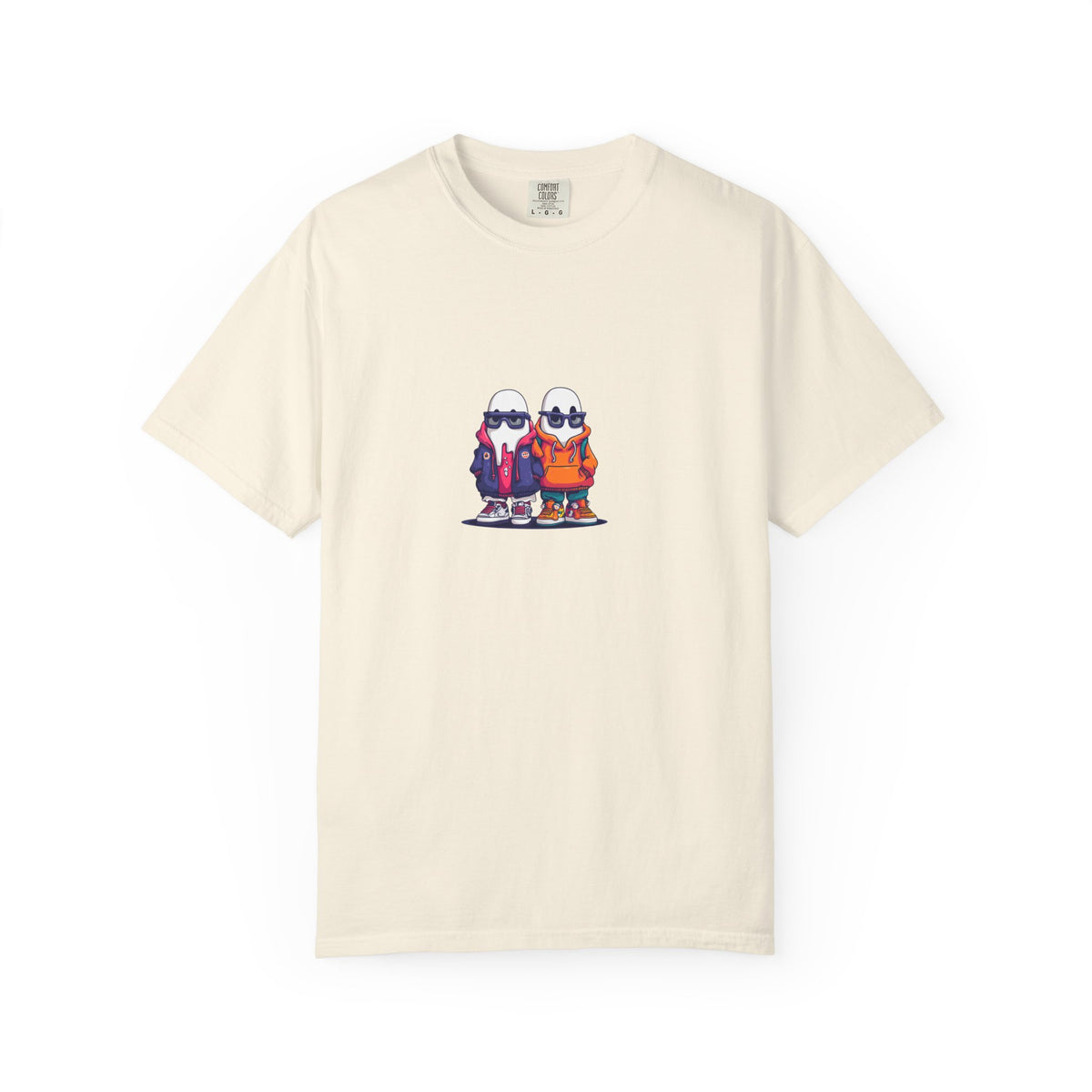 Duo Hood minimalist streetwear graphic tee, cool duo print