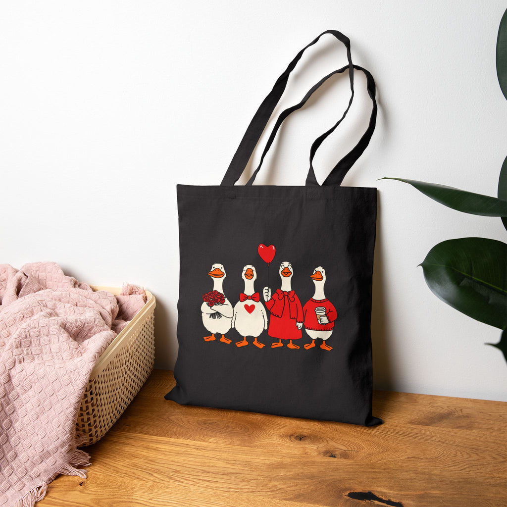 Valentine duck tote bag size details