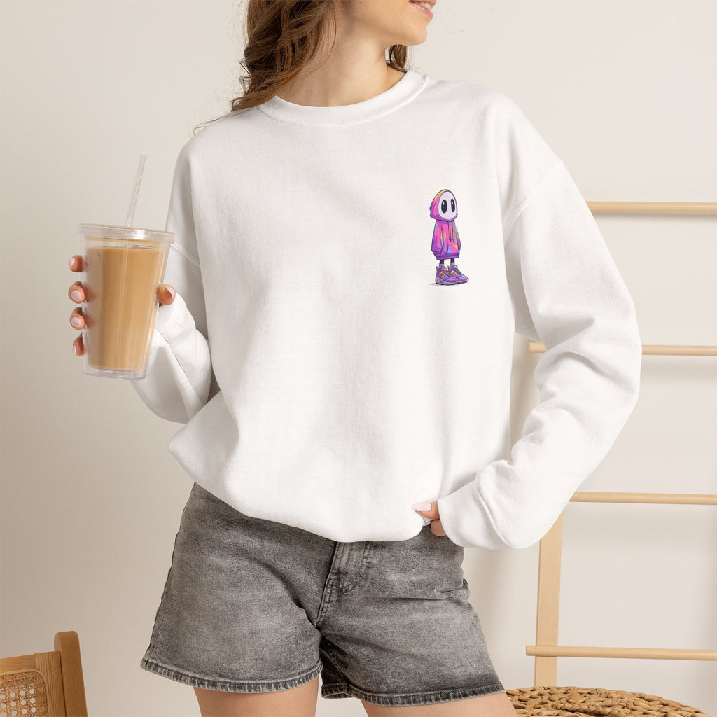 Cute Ghost Crewneck Sweatshirt – Minimalist Embroidered Streetwear Pullover, Cozy Halloween Sweatshirt, Aesthetic Fall Gift, Unisex Crew Neck