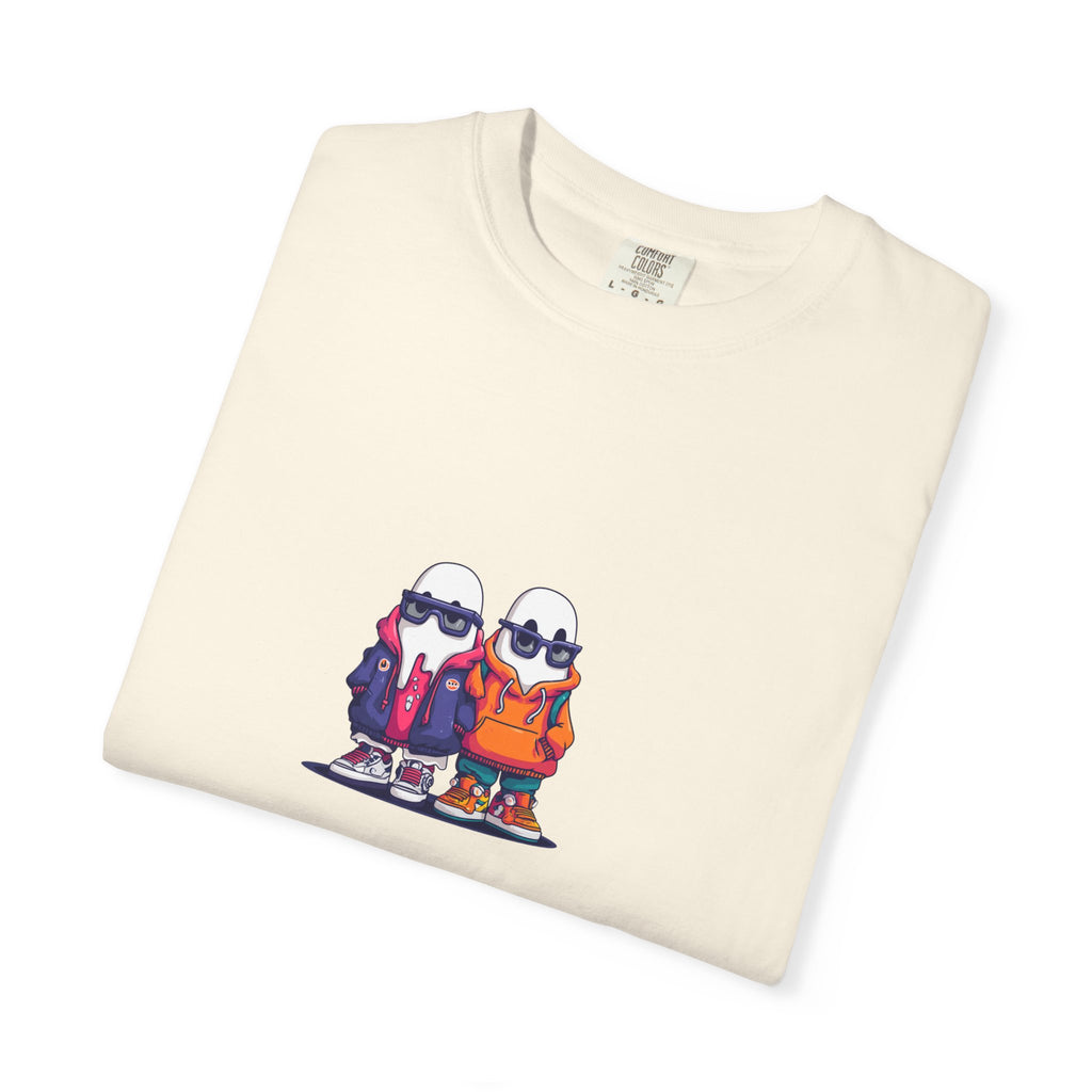 Duo Hood minimalist streetwear graphic tee, cool duo print
