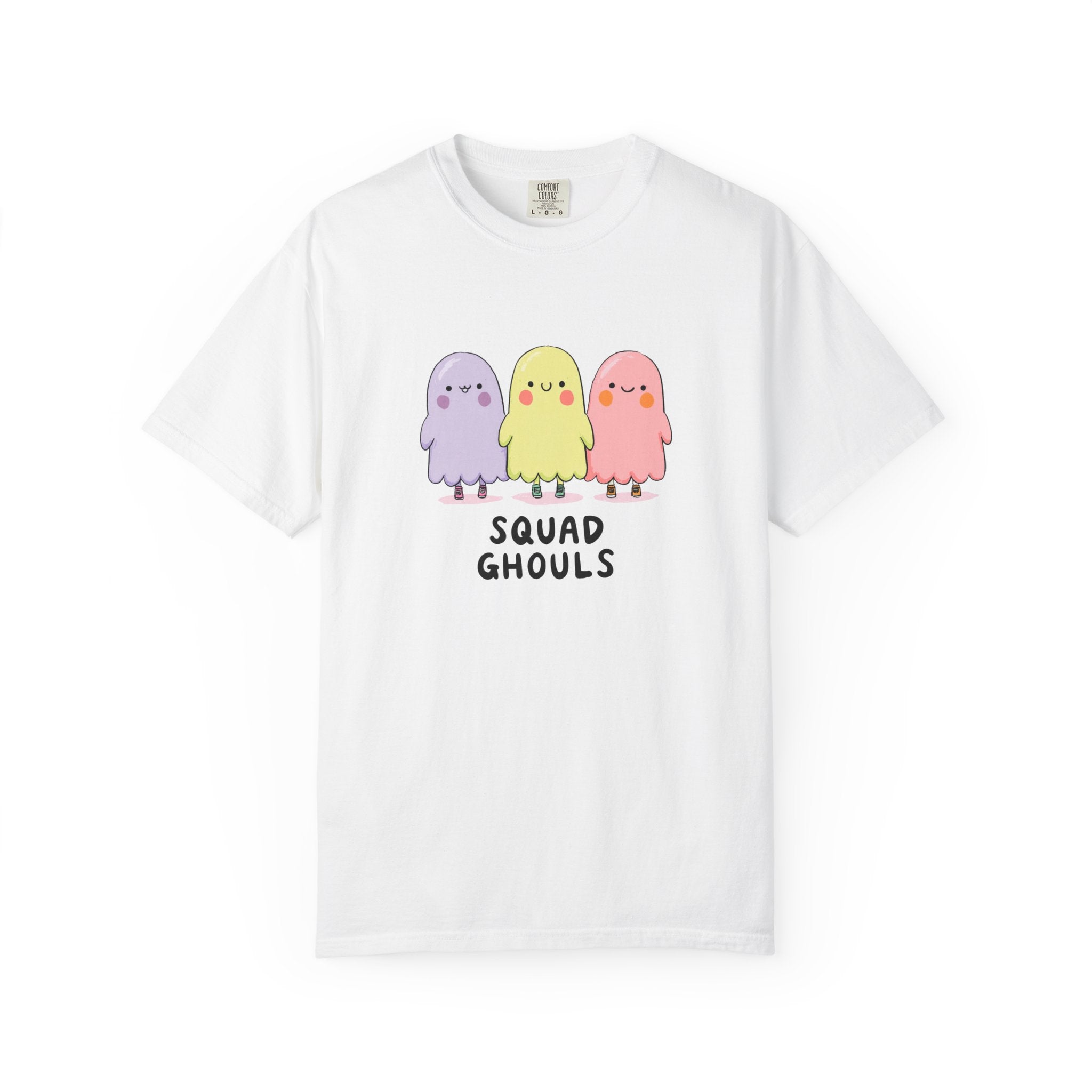 Squad Ghouls pastel ghost graphic tee, oversized streetwear Halloween shirt