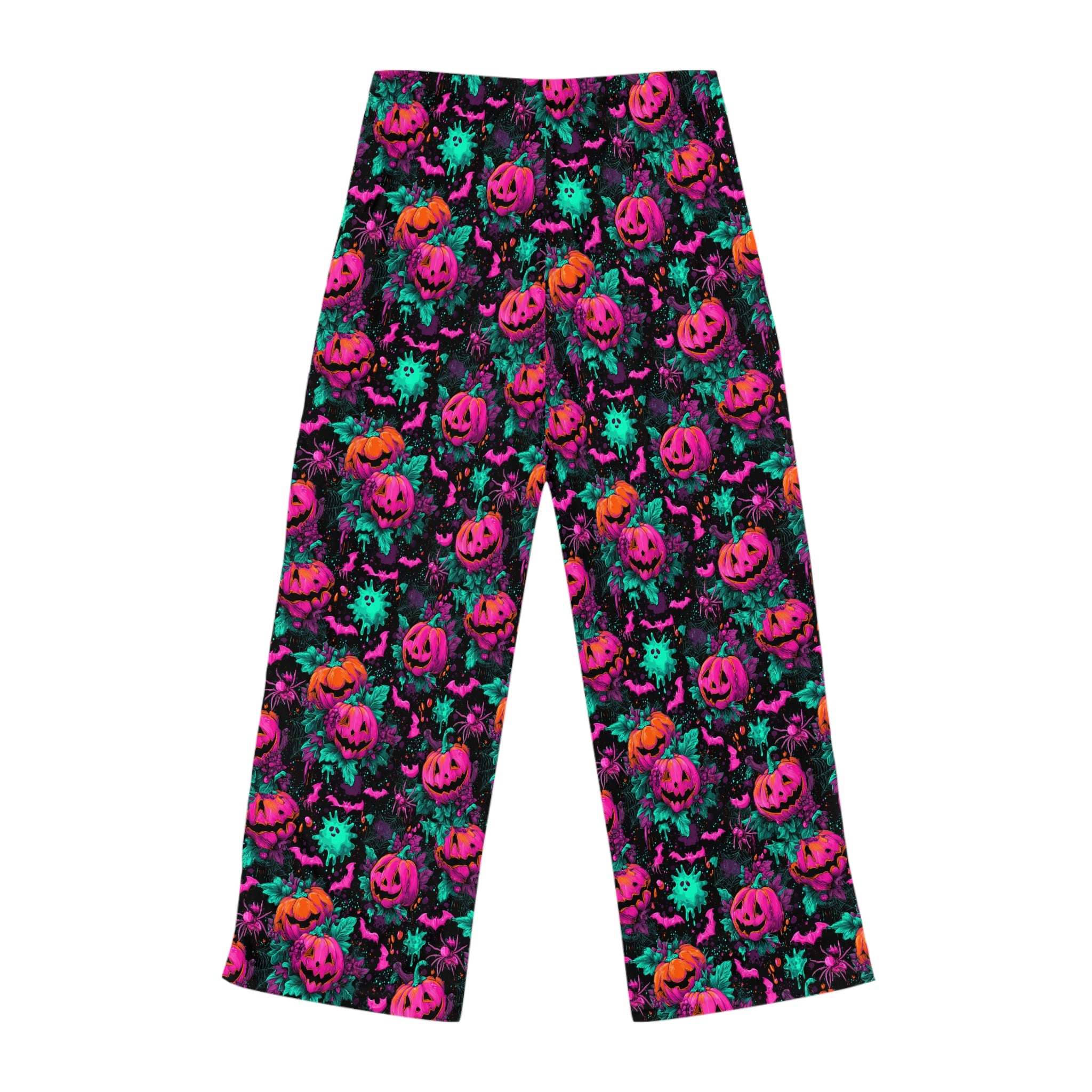 Close-up of ghost and pumpkin pajama pants fabric