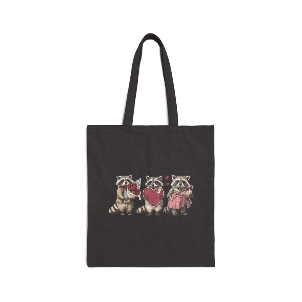 Raccoon heart tote bag worn on shoulder