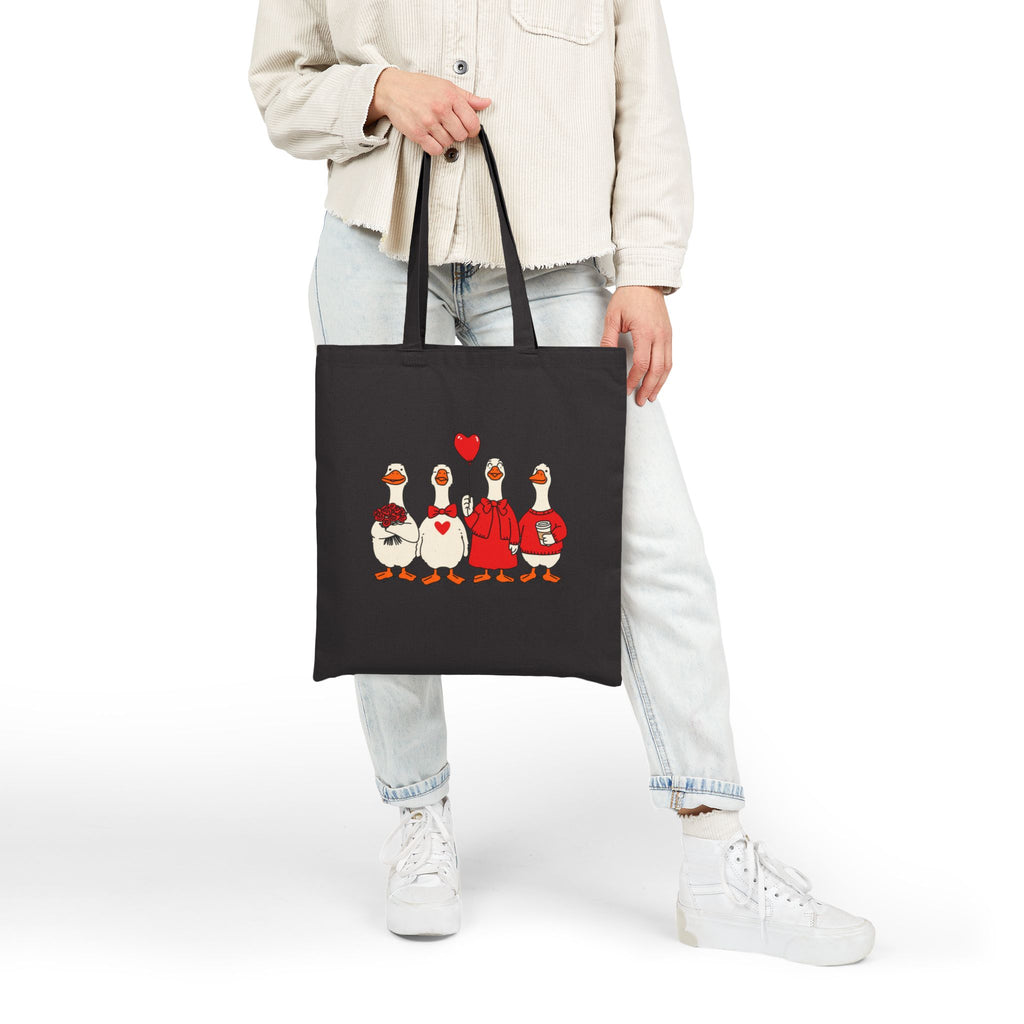 Valentine duck canvas tote bag flat lay