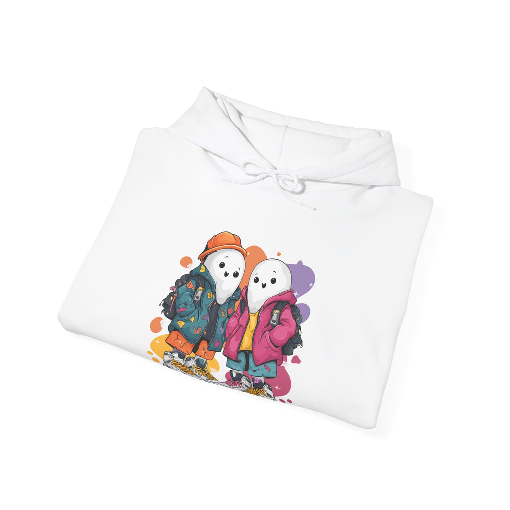 Streetwear Ghost Best Friends Hoodie – Cute Graphic Skater Ghosts Pullover, Matching BFF Sweatshirt, Halloween & Winter Holiday Gift, Unisex Hooded Sweatshirt