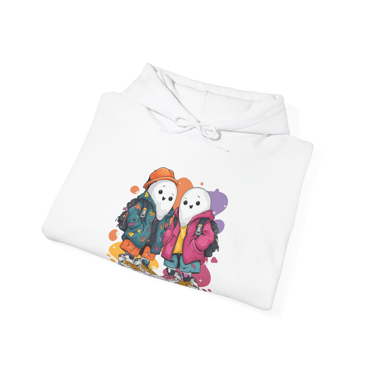 Streetwear Ghost Best Friends Hoodie – Cute Graphic Skater Ghosts Pullover, Matching BFF Sweatshirt, Halloween & Winter Holiday Gift, Unisex Hooded Sweatshirt