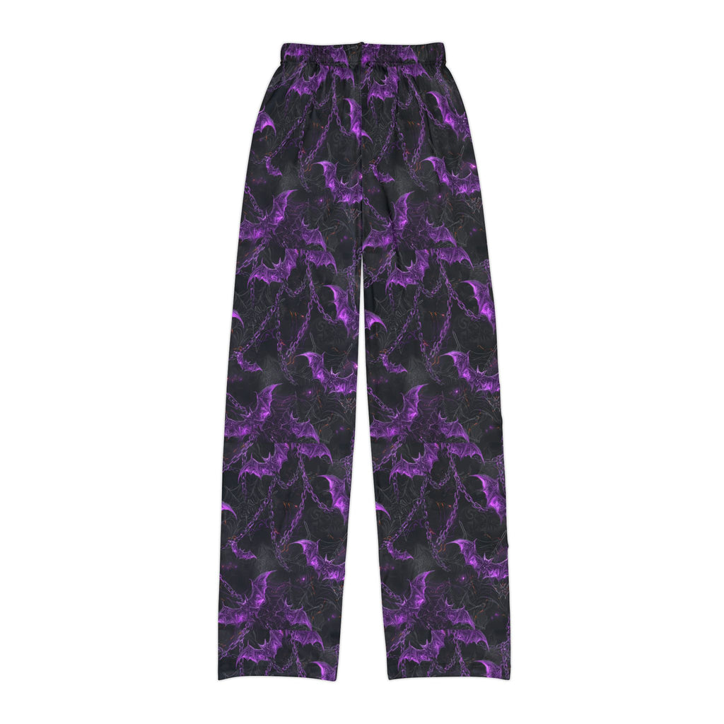 Close-up of kids bat print pajama pants fabric