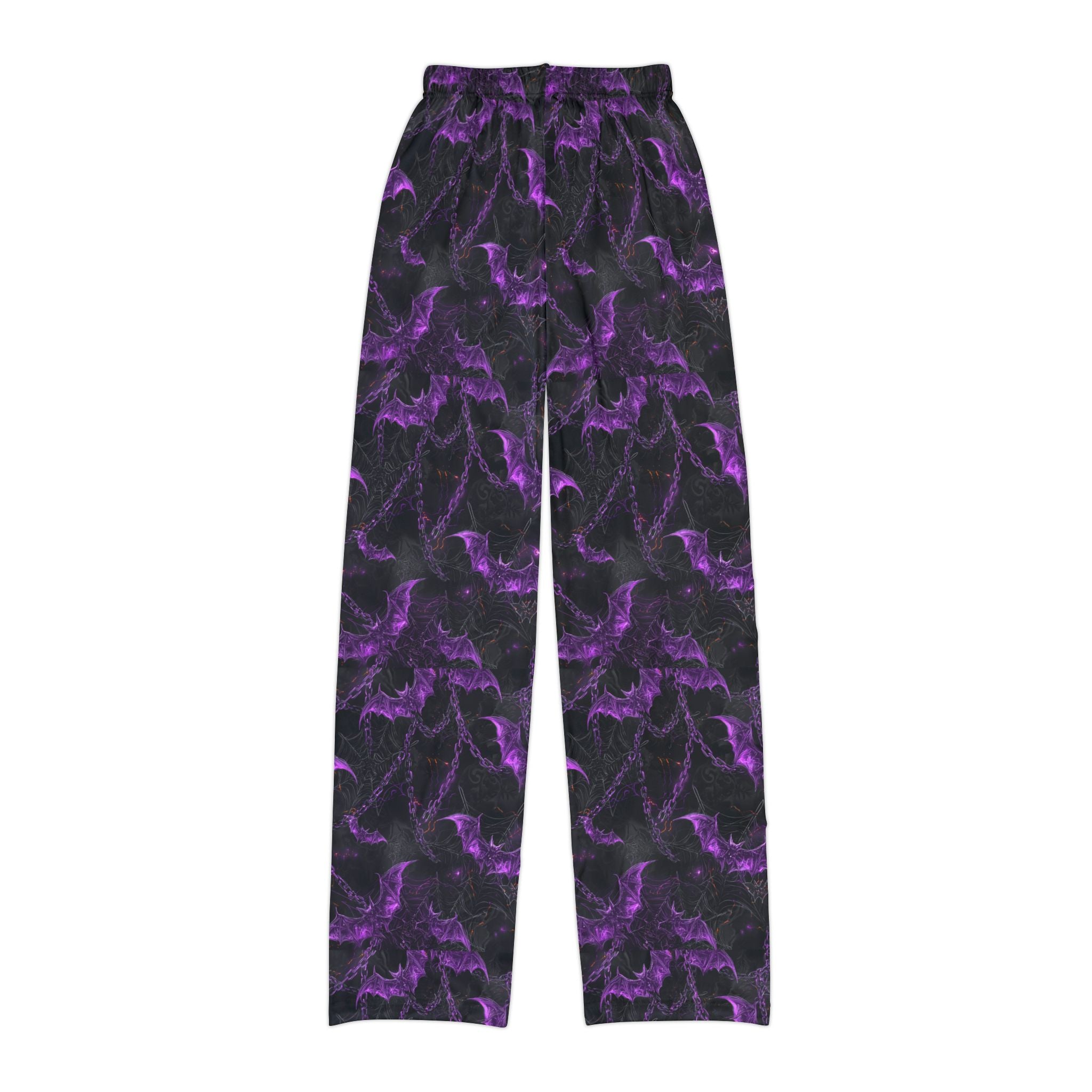 Close-up of kids bat print pajama pants fabric