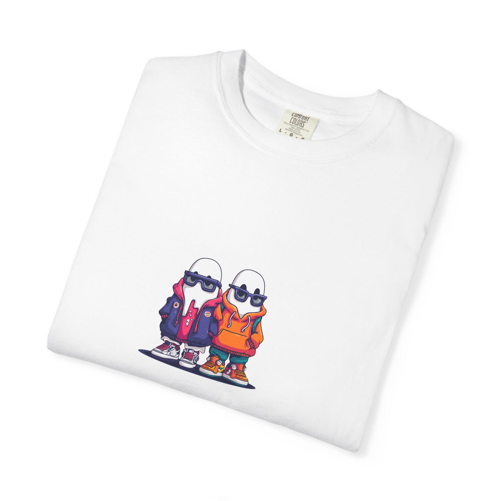 Duo Hood minimalist streetwear graphic tee, cool duo print