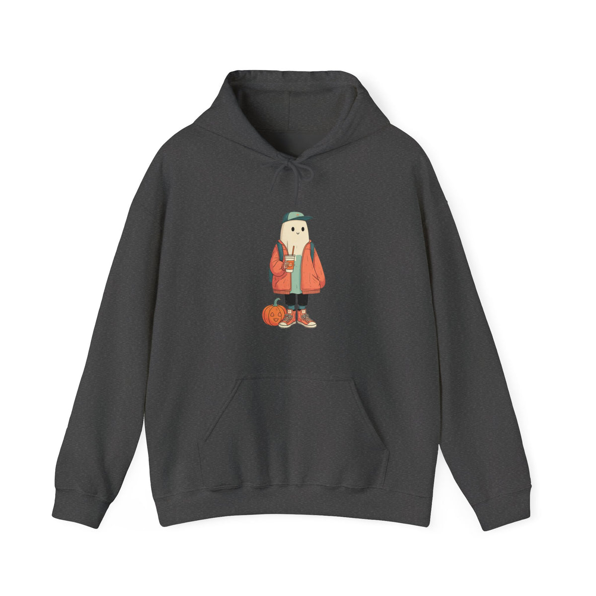 Streetwear Ghost Pumpkin Spice Hoodie – Cute Fall Graphic Sweatshirt, Halloween Coffee Run Pullover, Cozy Autumn Gift, Unisex Hooded Sweatshirt