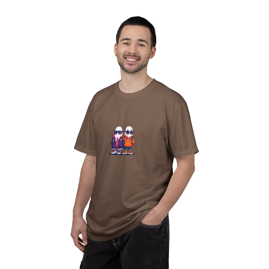 Duo Hood minimalist streetwear graphic tee, cool duo print