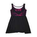 Purple galaxy bat print skater dress, folded flat