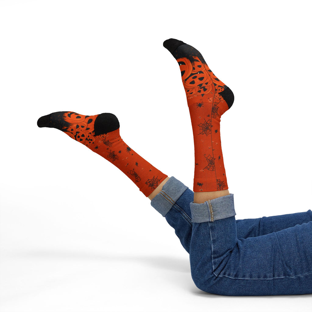 Jack-o-lantern Halloween crew socks, classic pumpkin print