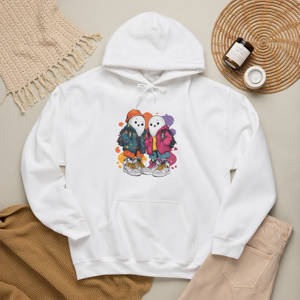 Streetwear Ghost Best Friends Hoodie – Cute Graphic Skater Ghosts Pullover, Matching BFF Sweatshirt, Halloween & Winter Holiday Gift, Unisex Hooded Sweatshirt