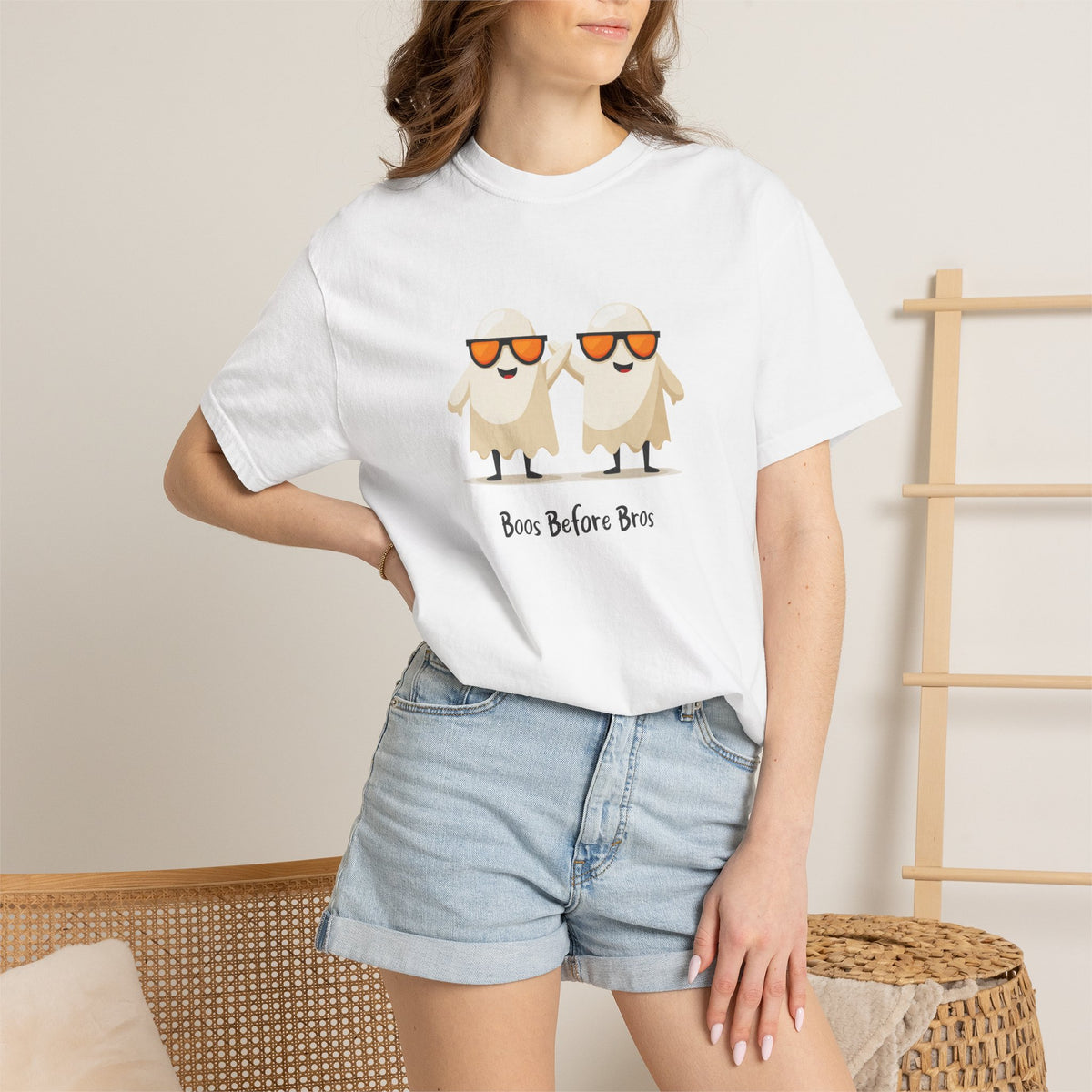 Boos Before Bros funny ghost Halloween streetwear graphic tee