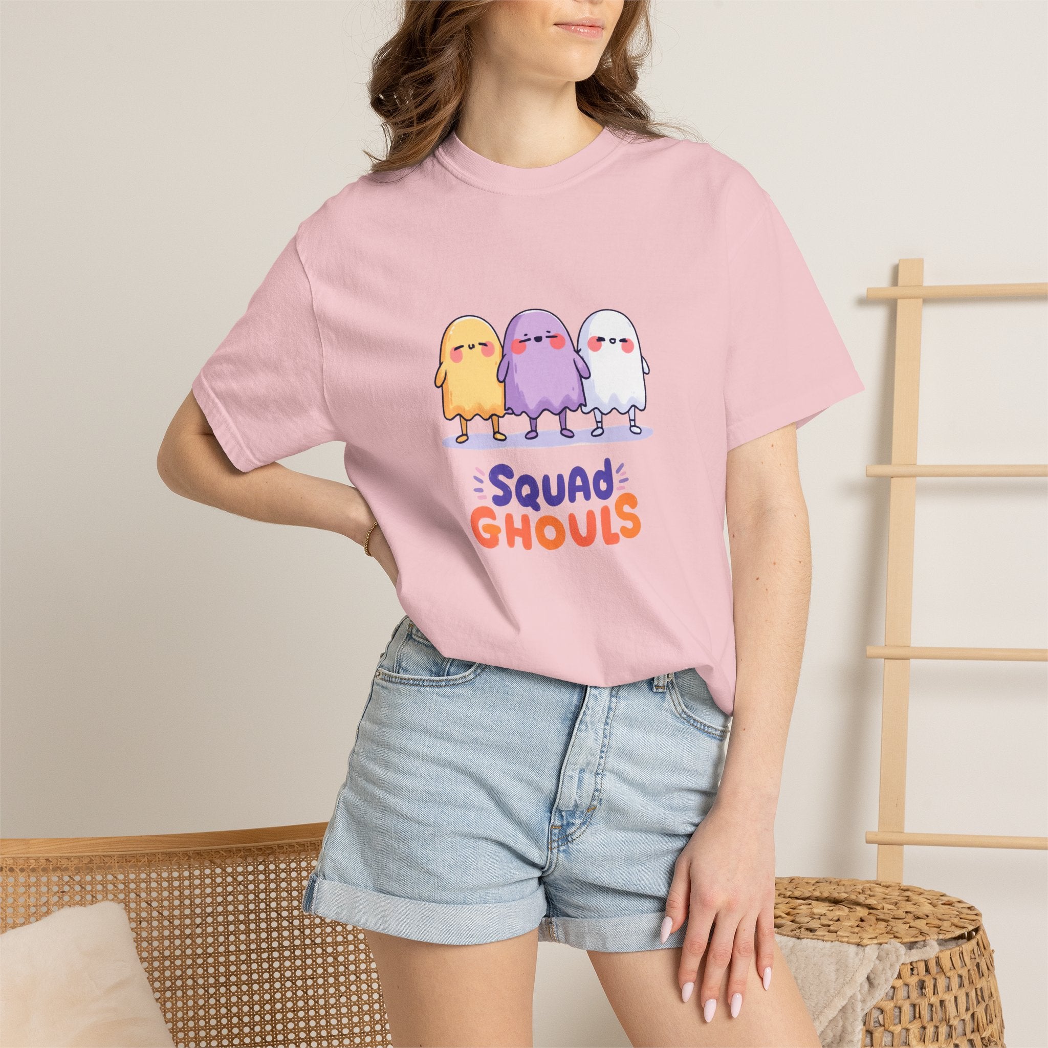 Squad Ghouls cute ghost graphic tee, oversized streetwear Halloween shirt