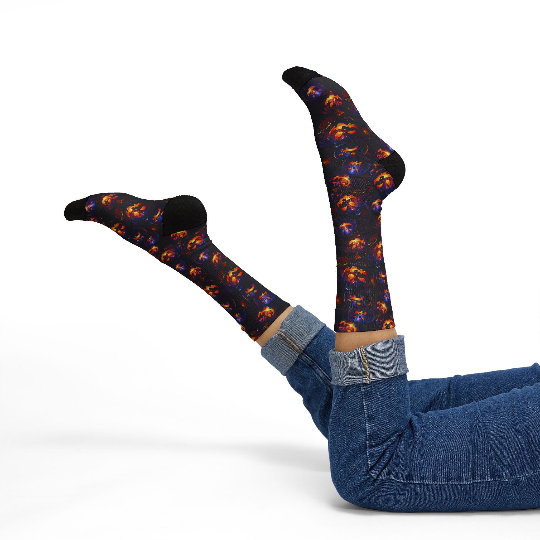 Pumpkin Party Halloween crew socks, vibrant pumpkin print