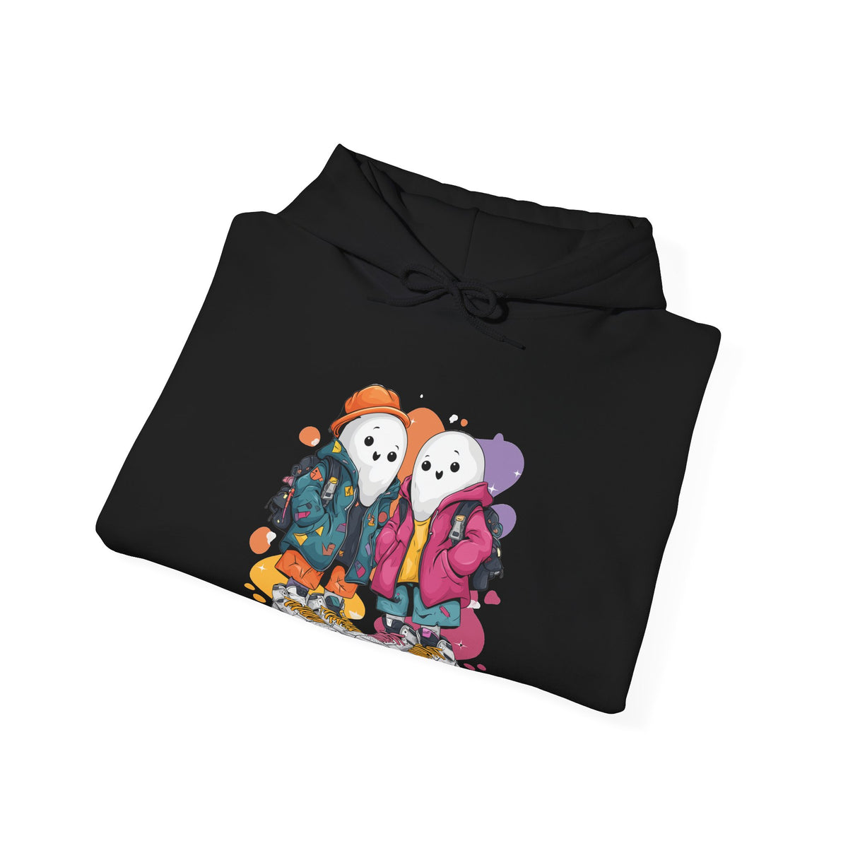 Streetwear Ghost Best Friends Hoodie – Cute Graphic Skater Ghosts Pullover, Matching BFF Sweatshirt, Halloween & Winter Holiday Gift, Unisex Hooded Sweatshirt