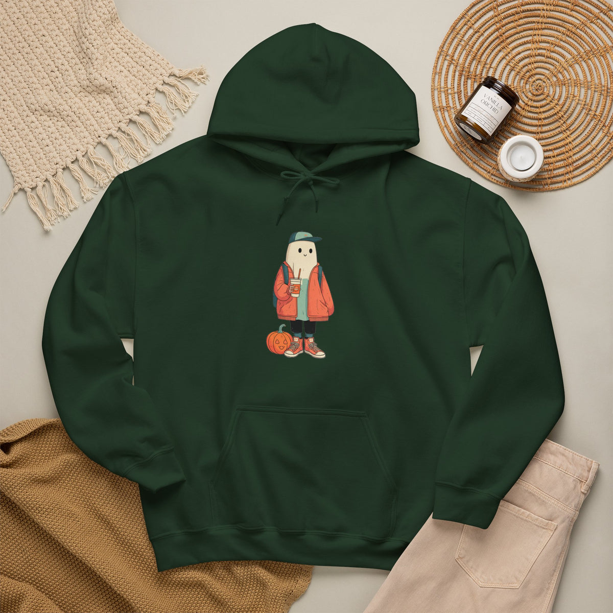 Streetwear Ghost Pumpkin Spice Hoodie – Cute Fall Graphic Sweatshirt, Halloween Coffee Run Pullover, Cozy Autumn Gift, Unisex Hooded Sweatshirt