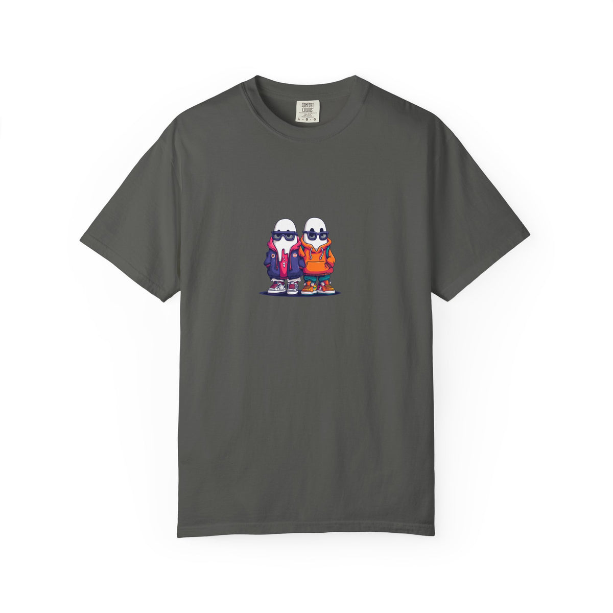 Duo Hood minimalist streetwear graphic tee, cool duo print