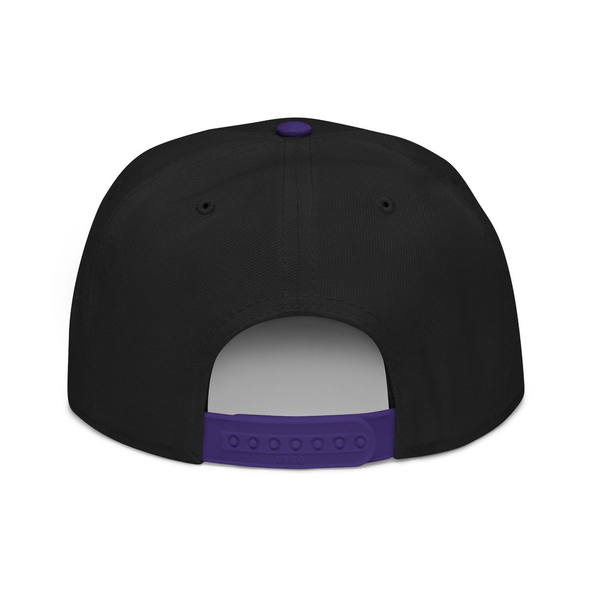 Purple bat embroidered snapback cap, side view