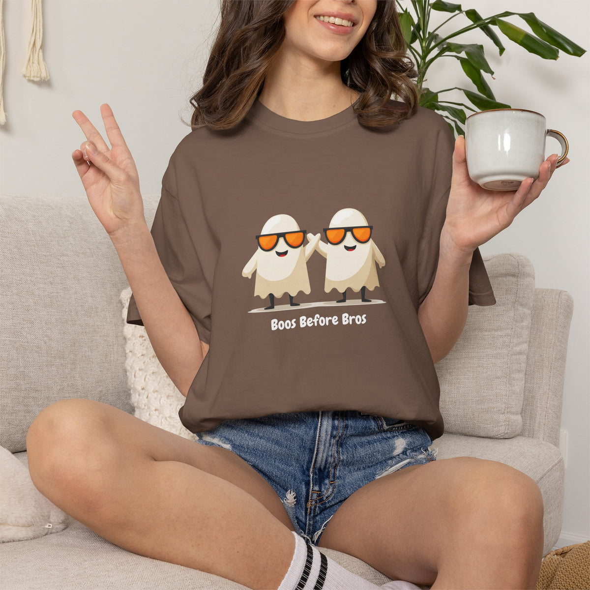 Boos Before Bros funny ghost Halloween streetwear graphic tee