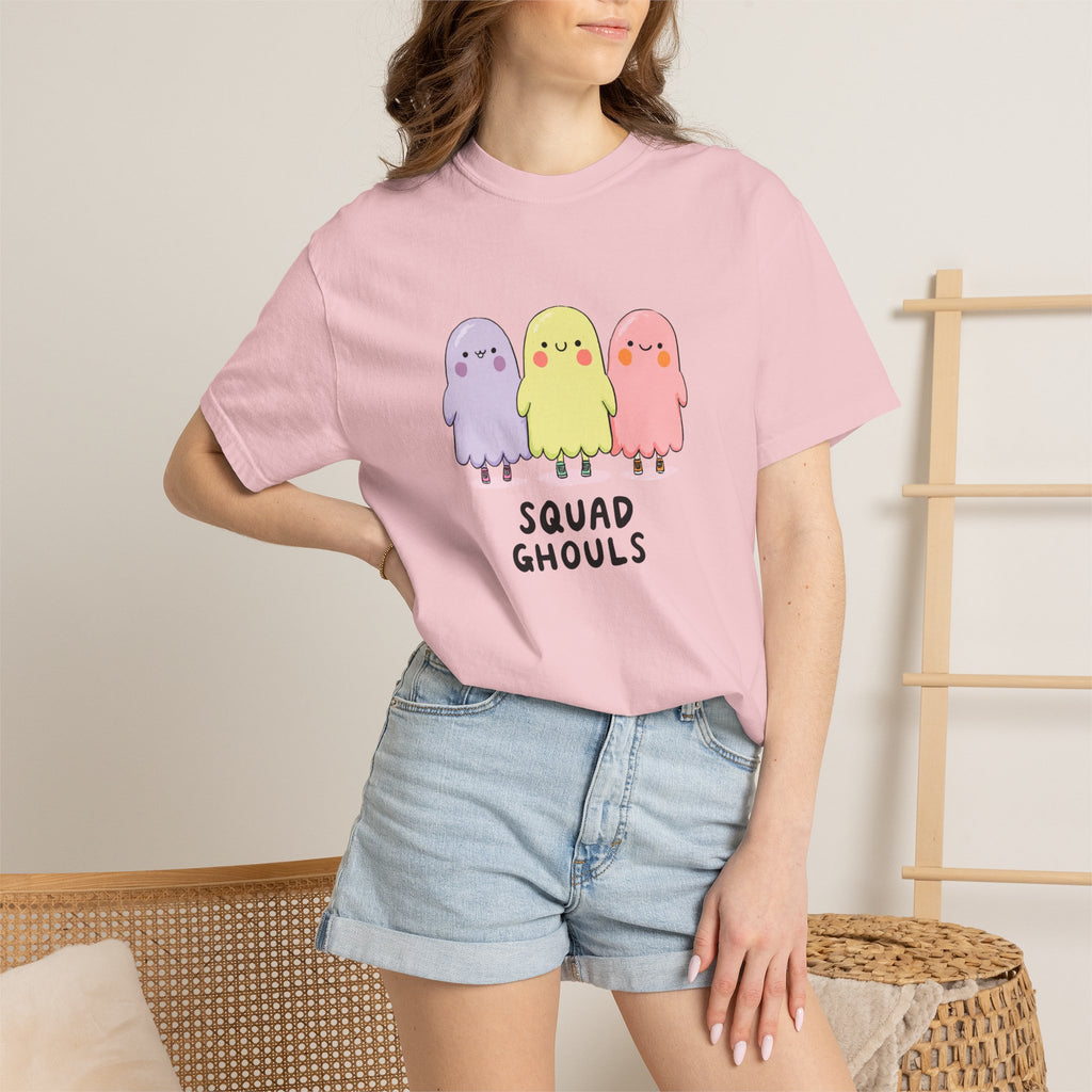 Squad Ghouls pastel ghost graphic tee, oversized streetwear Halloween shirt