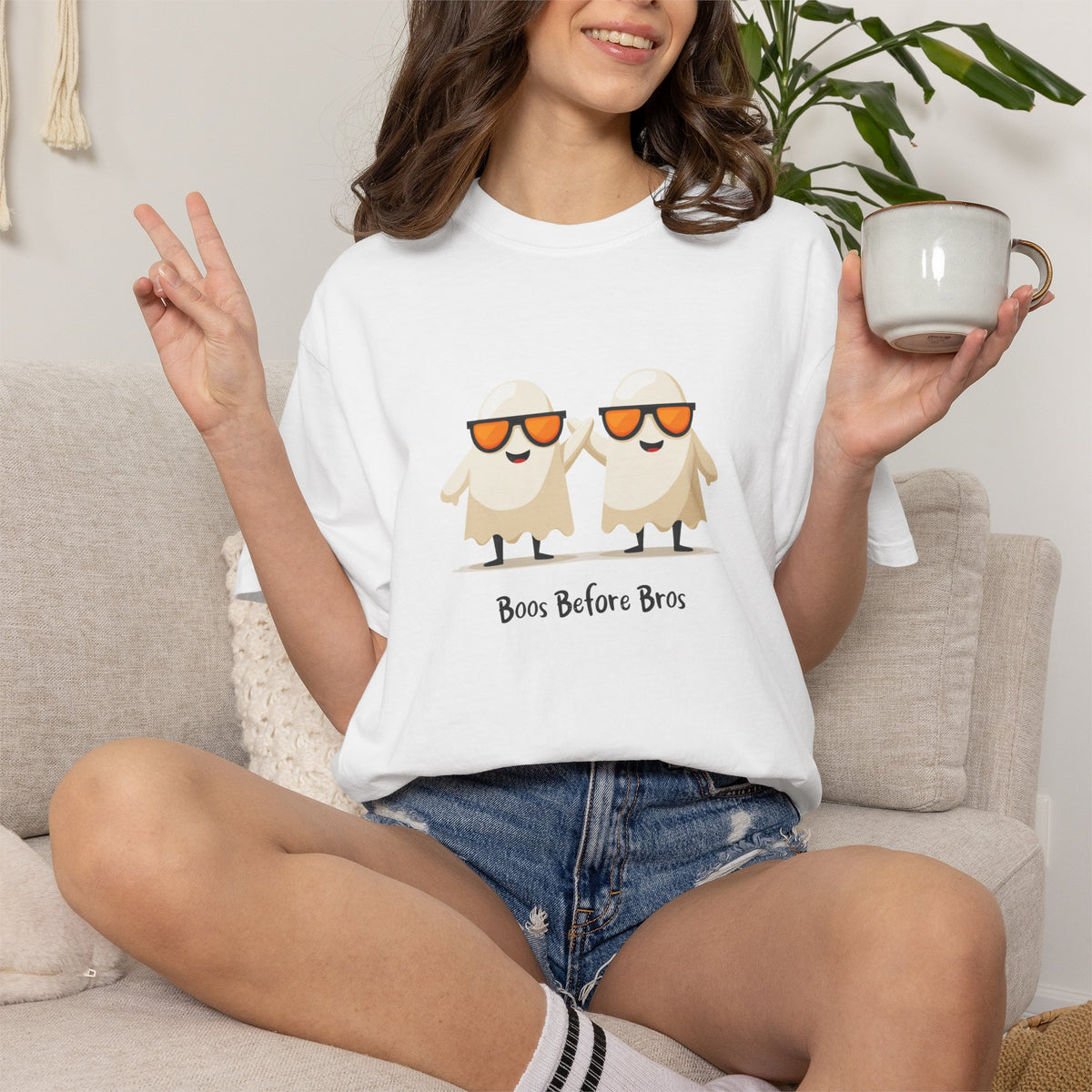 Boos Before Bros funny ghost Halloween streetwear graphic tee
