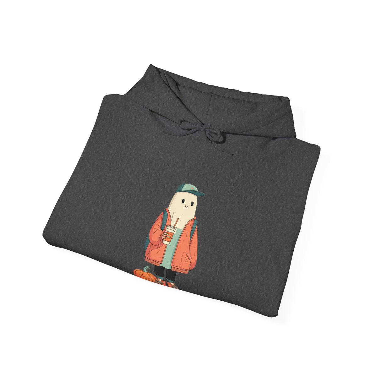 Streetwear Ghost Pumpkin Spice Hoodie – Cute Fall Graphic Sweatshirt, Halloween Coffee Run Pullover, Cozy Autumn Gift, Unisex Hooded Sweatshirt